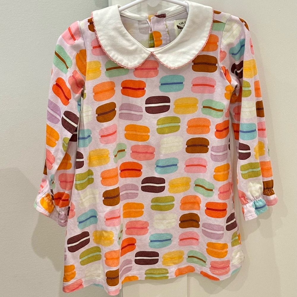 The Oaks Apparel Macaron Print Dress—2T EUC